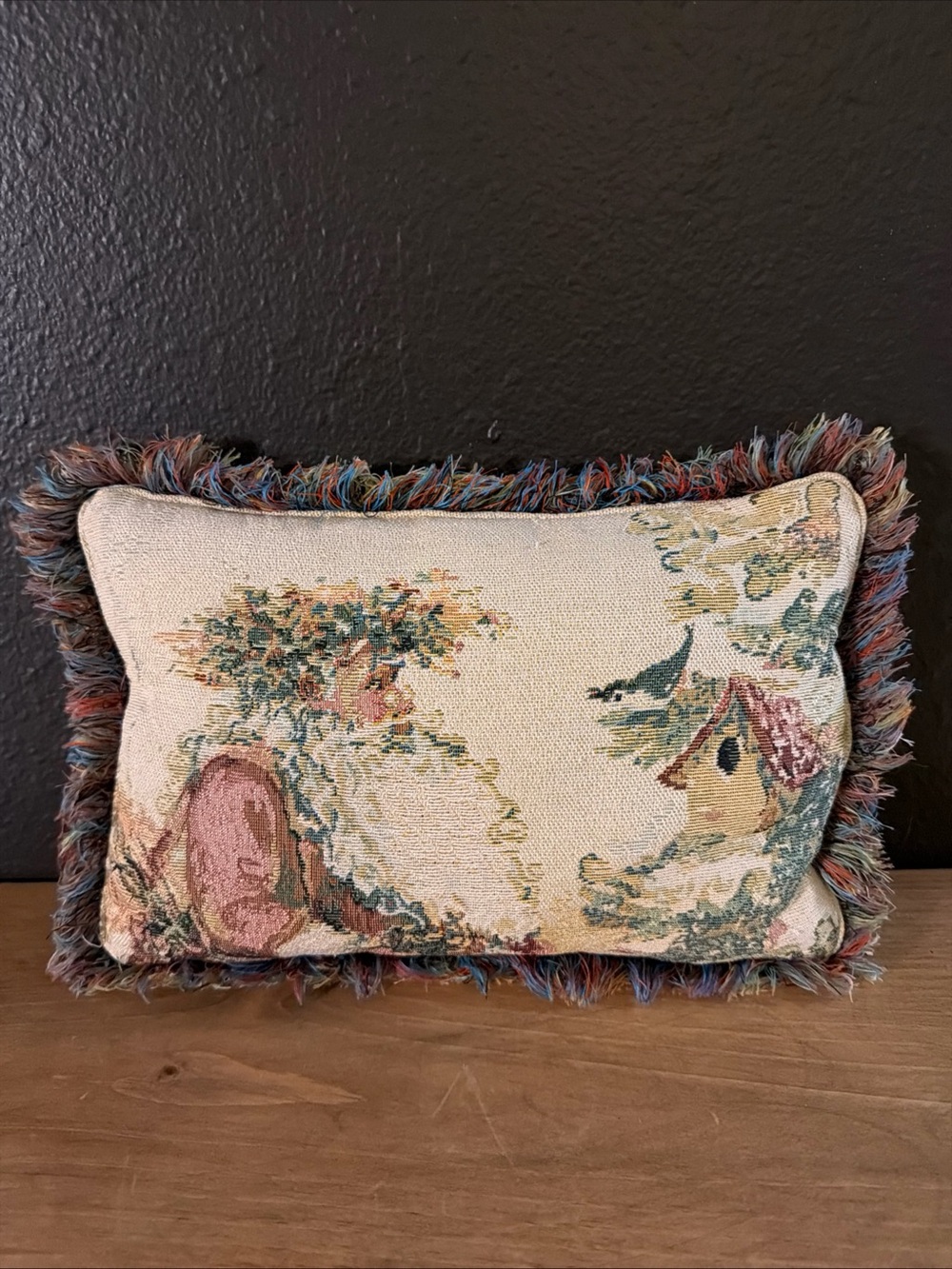 Vintage HALLMARK Santa Woven Tapestry Fringe Throw Pillow Christmas Grannycore